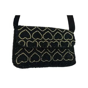 Studio 12 Beaded Heart Pattern Black Shoulder Bag-‎ NWT